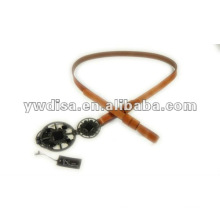 Narrow Genuine Leather Belt With Gun Metal Plated Buckle